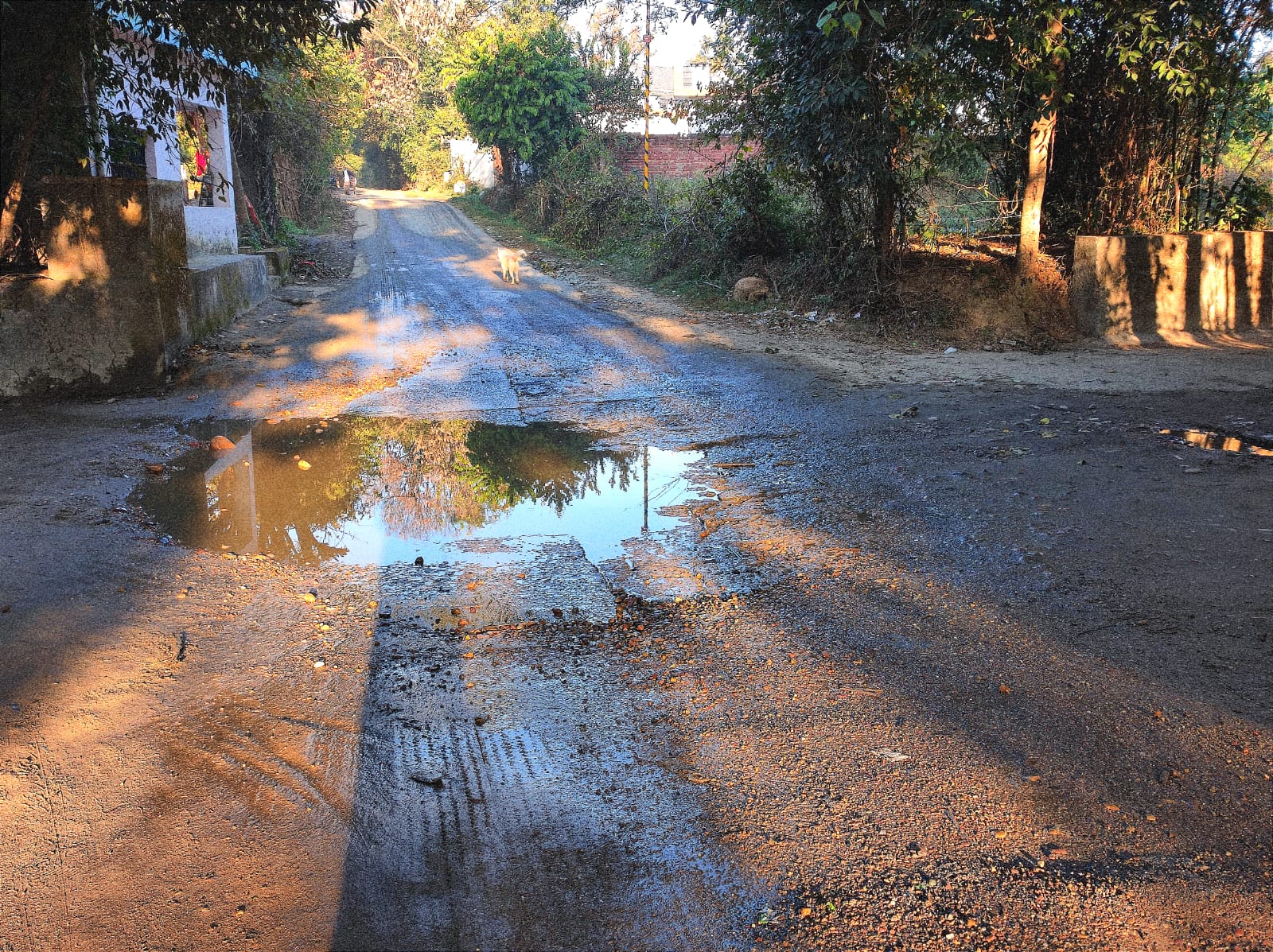 सड़क में बना गड्ढा दे रहा हादसे को दावत